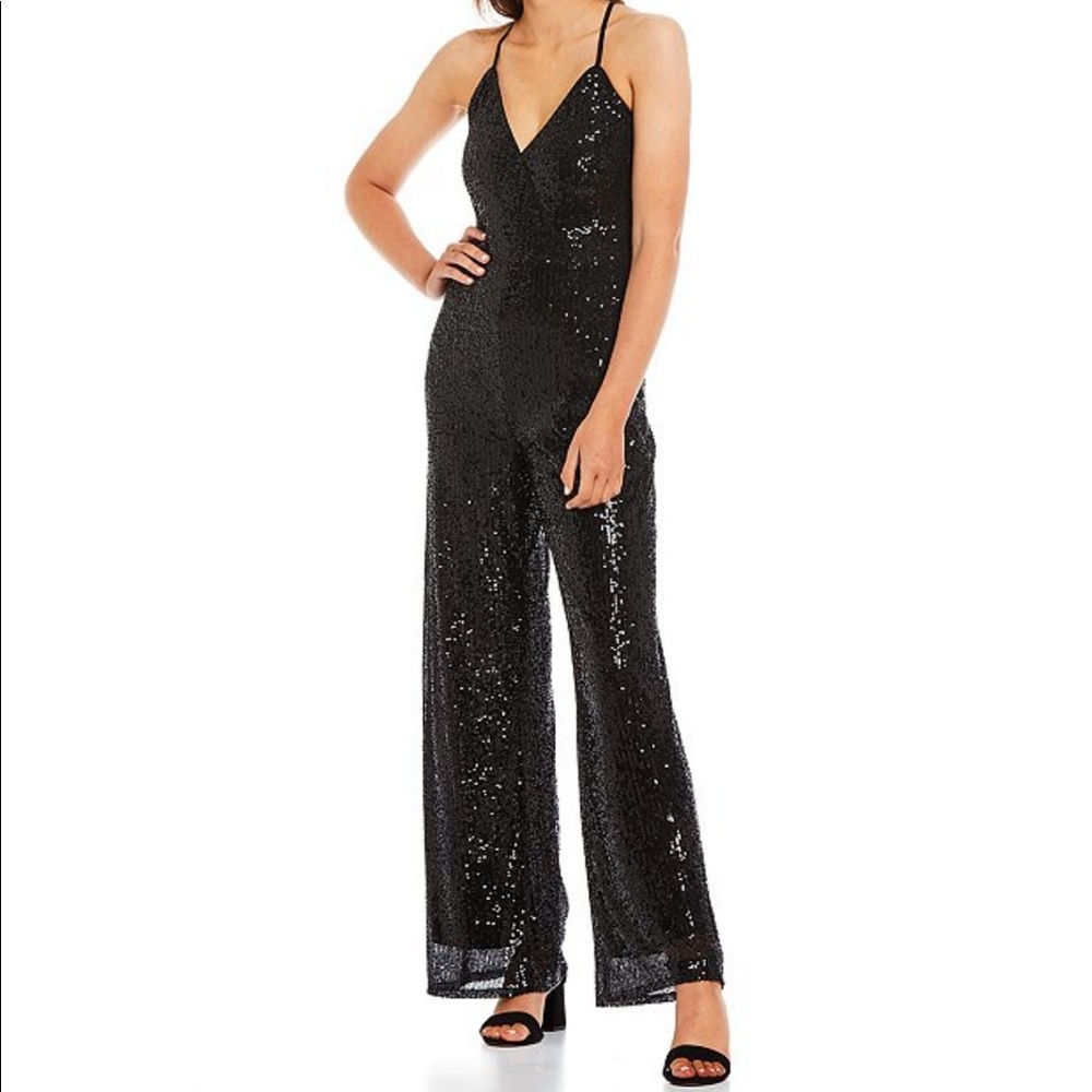 NEW YEARS EVE Gianni Bini Black Sequin Jumpsuit NWT